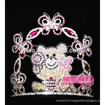 Melhor design colorido de cristal borboleta urso tiara por atacado